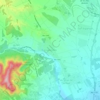 Topografische kaart Establiments, hoogte, reliëf