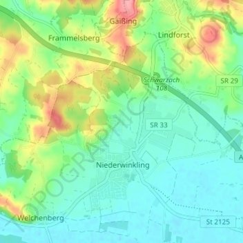 Topografische kaart Lauterbach, hoogte, reliëf