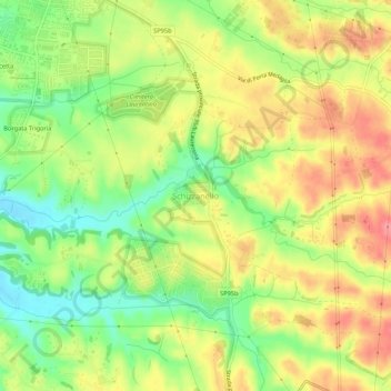 Topografische kaart Schizzanello, hoogte, reliëf