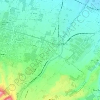Topografische kaart Pozza, hoogte, reliëf