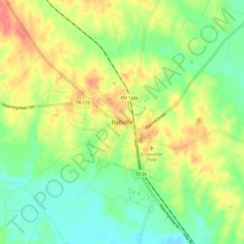 Topografische kaart Bellville, hoogte, reliëf