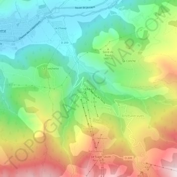 Topografische kaart Le Sauze, hoogte, reliëf