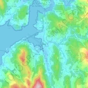 Topografische kaart Noia, hoogte, reliëf