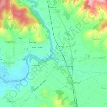 Topografische kaart Giovi, hoogte, reliëf