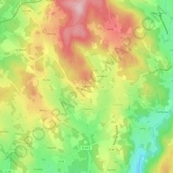 Topografische kaart Fournel, hoogte, reliëf