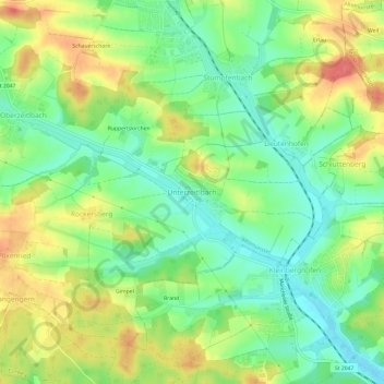 Topografische kaart Unterzeitlbach, hoogte, reliëf