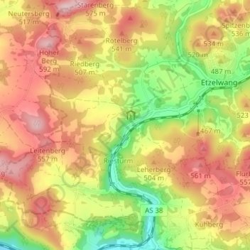 Topografische kaart Lehenhammer, hoogte, reliëf