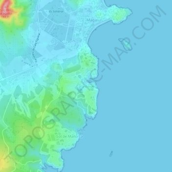 Topografische kaart Cala Vinyes, hoogte, reliëf
