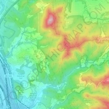Topografische kaart Bleda, hoogte, reliëf