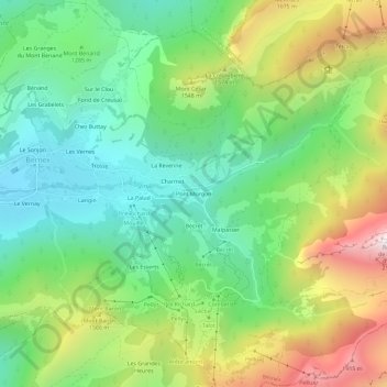 Topografische kaart Pont Morgon, hoogte, reliëf