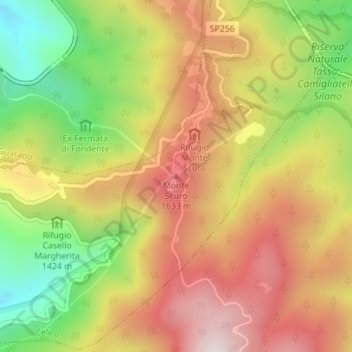 Topografische kaart Monte Scuro, hoogte, reliëf