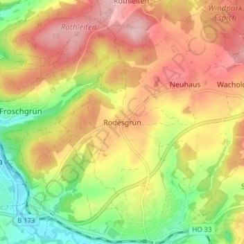 Topografische kaart Rodesgrün, hoogte, reliëf