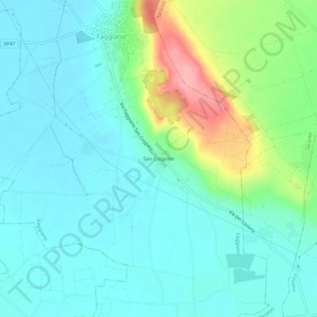 Topografische kaart San Crispieri, hoogte, reliëf