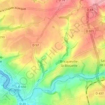 Topografische kaart Le Breuil, hoogte, reliëf