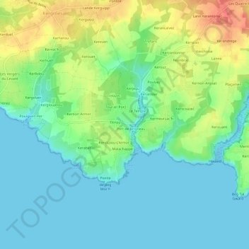 Topografische kaart Brigneau, hoogte, reliëf