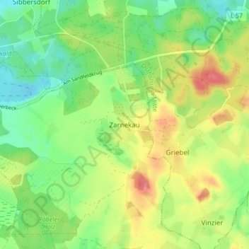 Topografische kaart Zarnekau, hoogte, reliëf