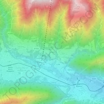 Topografische kaart Vocogno, hoogte, reliëf