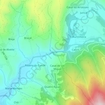Topografische kaart Garganta do Cabril do Ceira, hoogte, reliëf