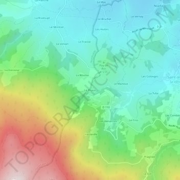 Topografische kaart Le Phaux, hoogte, reliëf