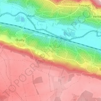Topografische kaart Montvoisin, hoogte, reliëf