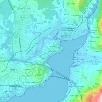 Topografische kaart As Covas, hoogte, reliëf
