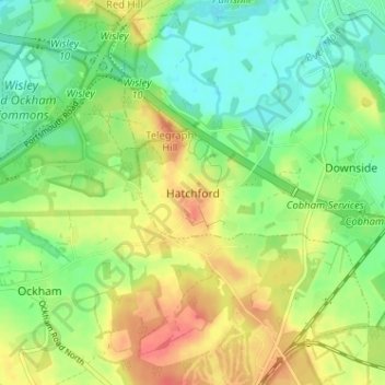 Topografische kaart Hatchford, hoogte, reliëf