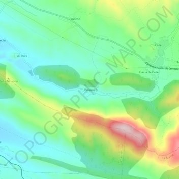 Topografische kaart Veneros, hoogte, reliëf
