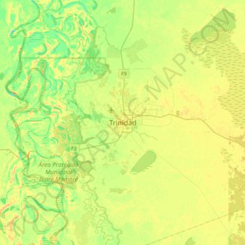 Topografische kaart Trinidad, hoogte, reliëf
