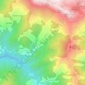 Topografische kaart Llanuces, hoogte, reliëf