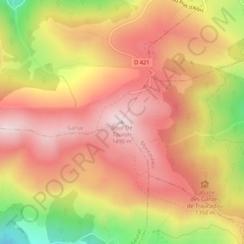 Topografische kaart Bout De Touron, hoogte, reliëf
