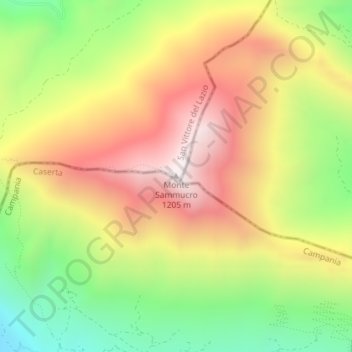 Topografische kaart Monte Sammucro, hoogte, reliëf