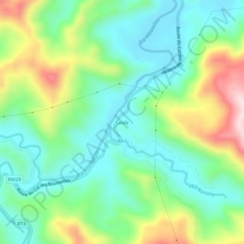 Topografische kaart Coula, hoogte, reliëf