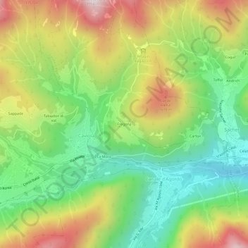 Topografische kaart Fregona, hoogte, reliëf
