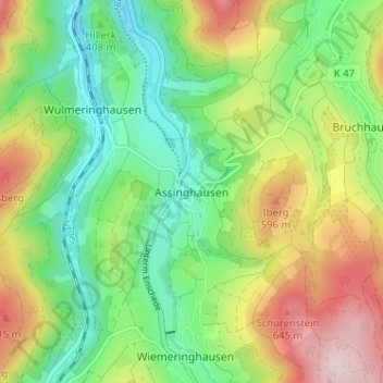 Topografische kaart Assinghausen, hoogte, reliëf