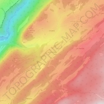 Topografische kaart Les Combes, hoogte, reliëf