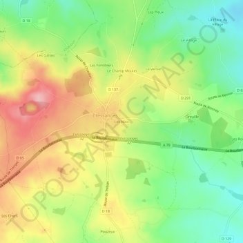 Topografische kaart Les Noix, hoogte, reliëf