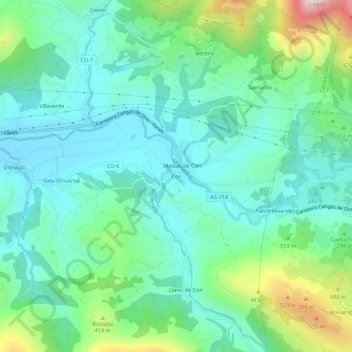 Topografische kaart Con, hoogte, reliëf