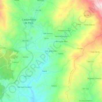Topografische kaart Vale do Moinho, hoogte, reliëf