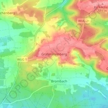 Topografische kaart Gräfensteinberg, hoogte, reliëf