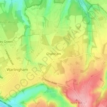 Topografische kaart Chelsham, hoogte, reliëf