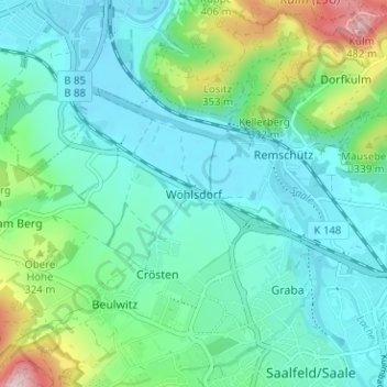 Topografische kaart Wöhlsdorf, hoogte, reliëf