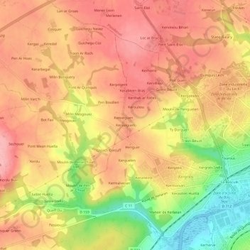 Topografische kaart Kervalguen, hoogte, reliëf