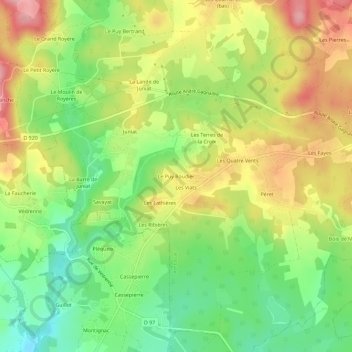 Topografische kaart Le Puy Roudier, hoogte, reliëf