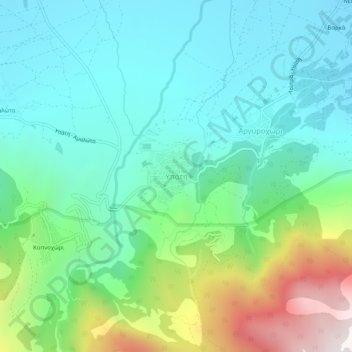 Topografische kaart Ypati, hoogte, reliëf