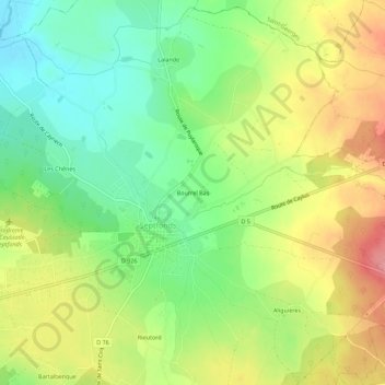 Topografische kaart Bourrel Bas, hoogte, reliëf
