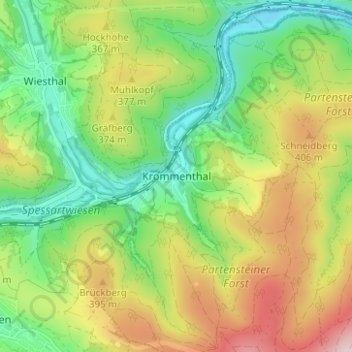 Topografische kaart Krommenthal, hoogte, reliëf