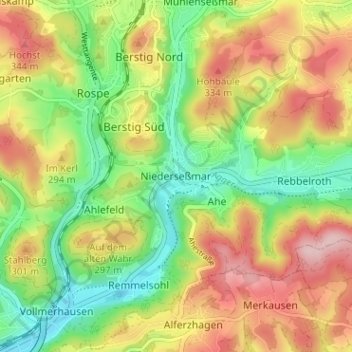 Topografische kaart Niederseßmar, hoogte, reliëf