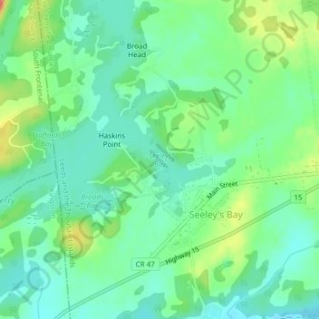 Topografische kaart Seeleys Bay, hoogte, reliëf