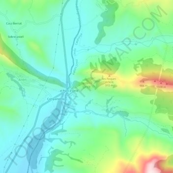 Topografische kaart Orrit, hoogte, reliëf