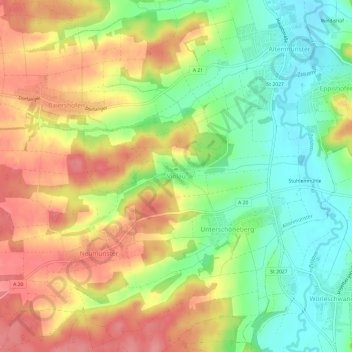 Topografische kaart Violau, hoogte, reliëf
